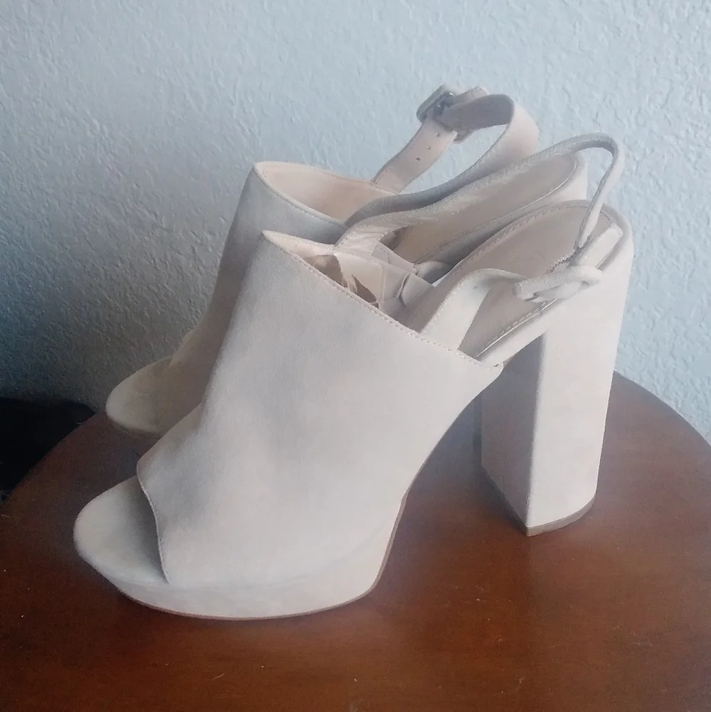 Botkier Suede Womens 10 Platform Sandal Slingback Heel Shoe Leather Neutral